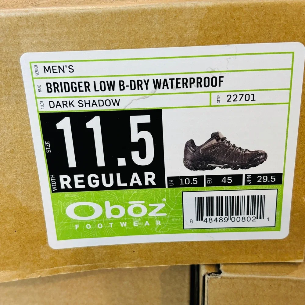 Oboz Bridger‎ Low Hiking Boot Mens 11.5 Dark Shadow Waterproof Trail Shoes 22701